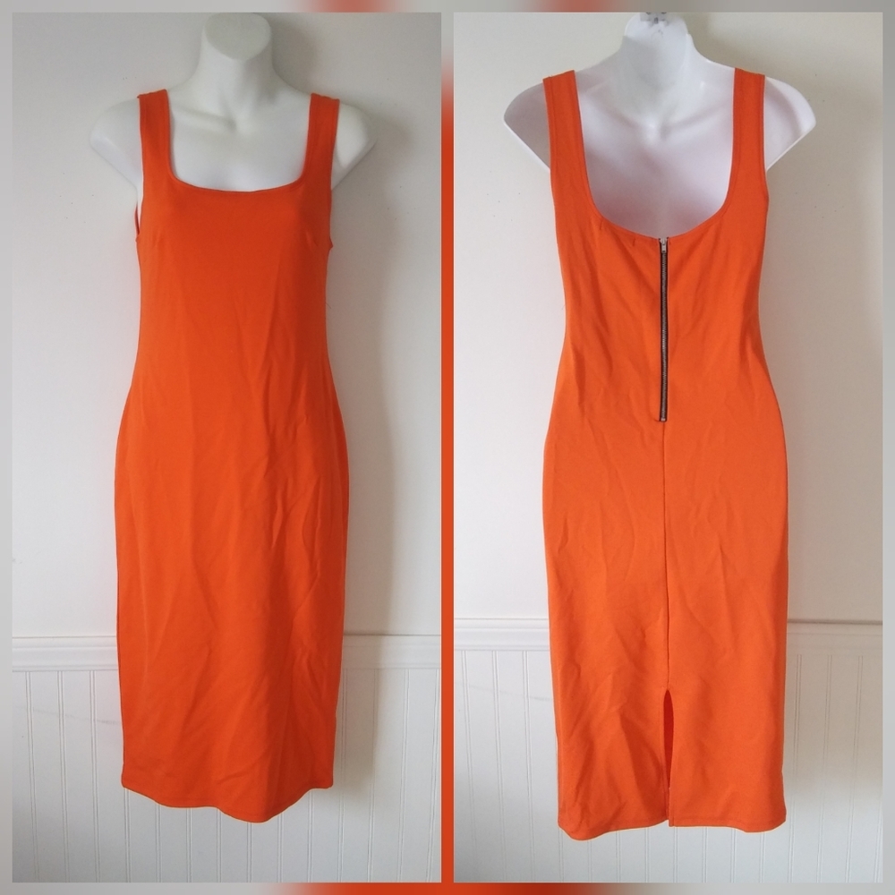 💜 Popular Basics Orange Slimming Curve Midi Dress